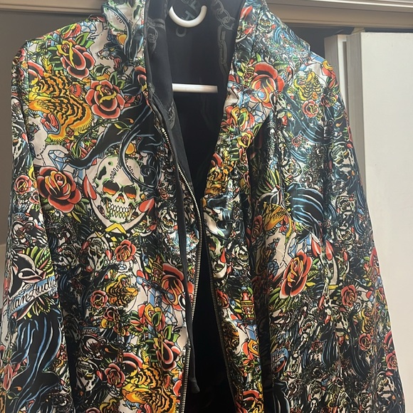 Vintage Christian Audigier Y2K all over skull reversible hoodie very soft warm - Picture 5 of 11